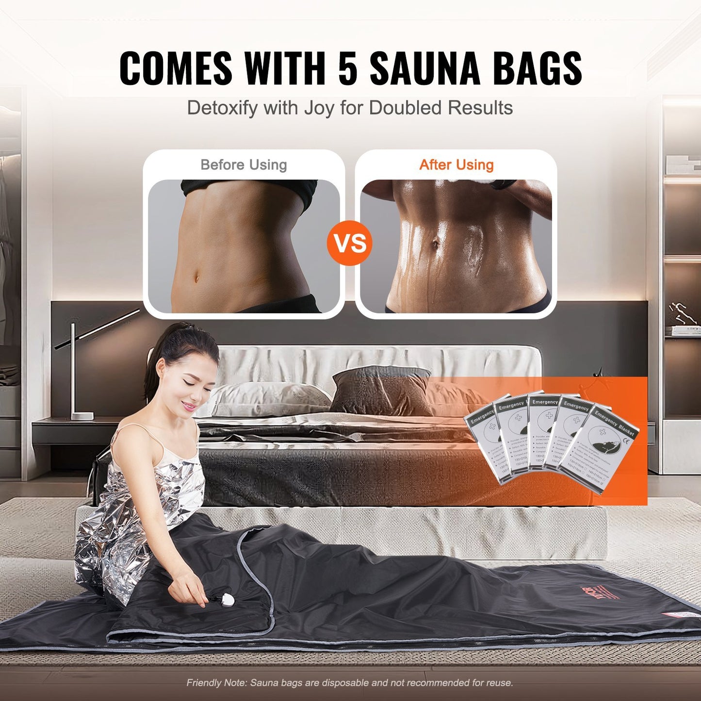 VEVOR Sauna Blanket For Detoxification, Portable Far Infrared Sauna For Home, Oxford Sauna Bag Warm Holes & Carbon Fiber Heating, 1-6 Level Adjustable Temp 95-176F, 5-60 Minutes Timer, 75 X 35 In