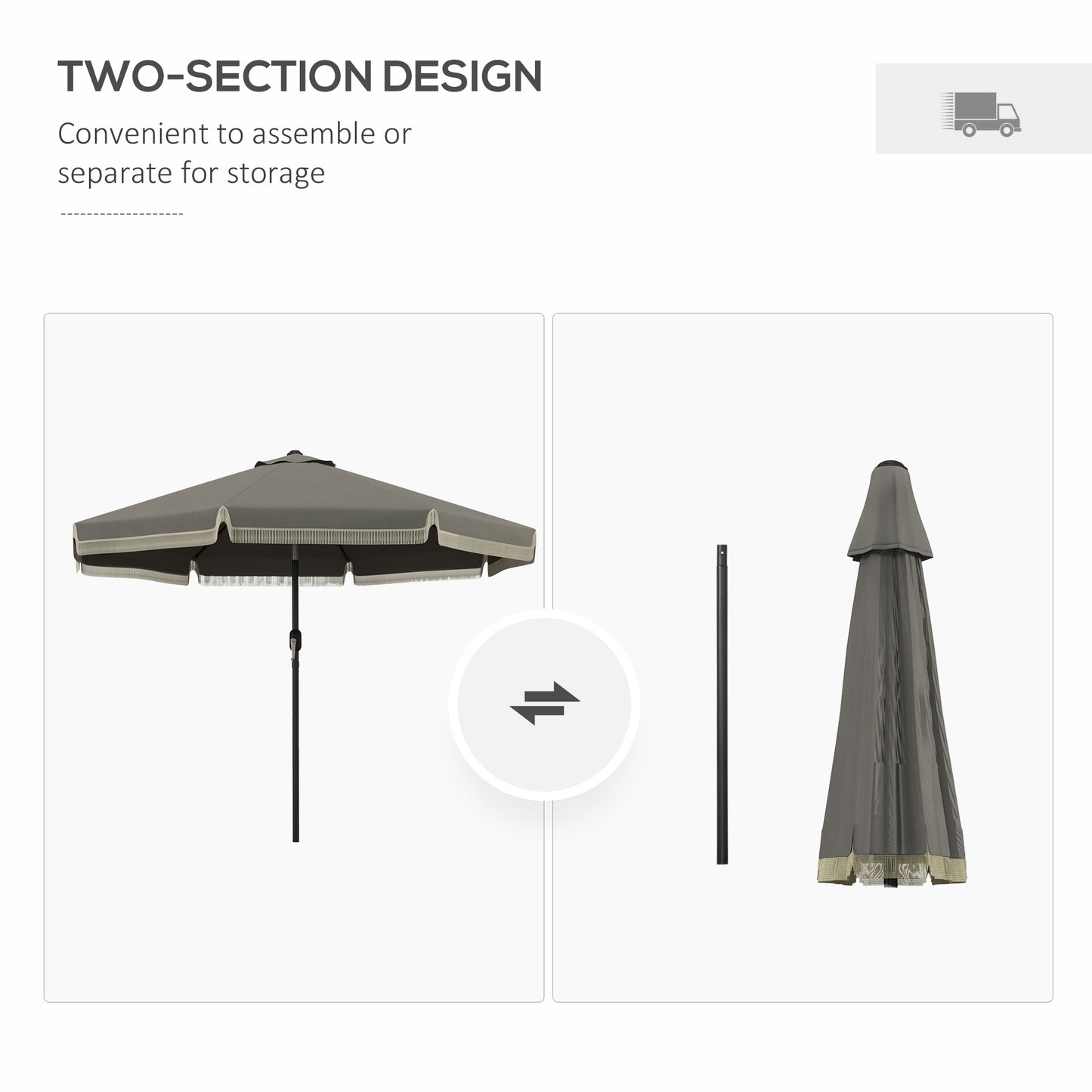 Outsunny 9ft Patio Umbrella with Push Button Tilt and Crank, Ruffled Outdoor Market Table Umbrella with Tassles and 8 Ribs, for Garden, Deck, Pool, Dark Gray by Dropsure
