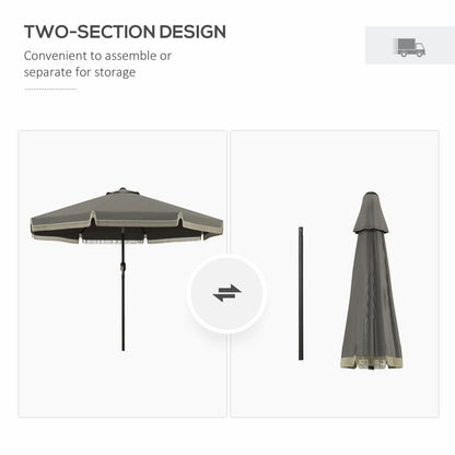 Outsunny 9ft Patio Umbrella with Push Button Tilt and Crank, Ruffled Outdoor Market Table Umbrella with Tassles and 8 Ribs, for Garden, Deck, Pool, Dark Gray by Dropsure
