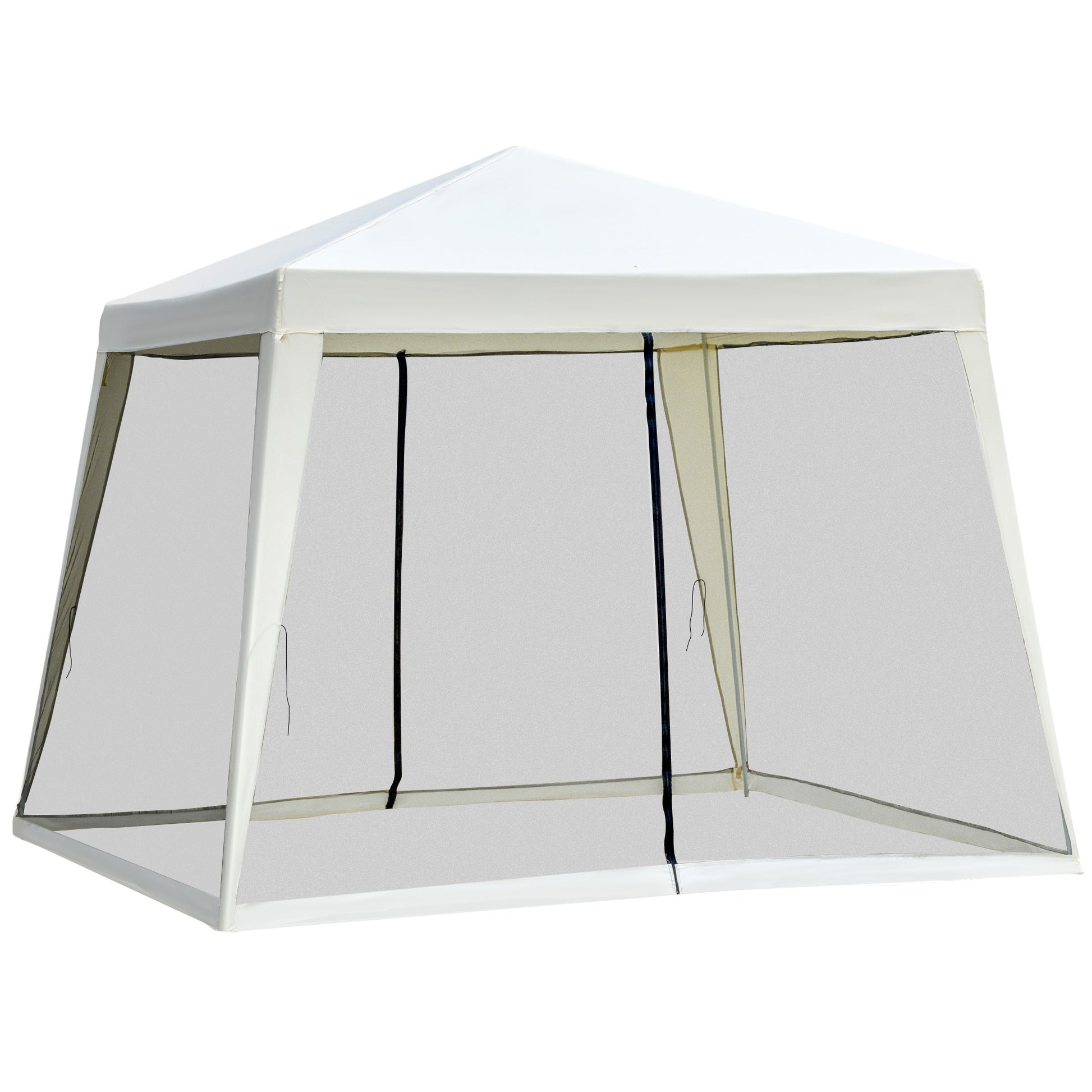 Outsunny 10'x10' Outdoor Canopy Tent, Slant Leg Sun Shelter with Mesh Sidewalls, Patio Tents for Parties, Cream White by Dropsure
