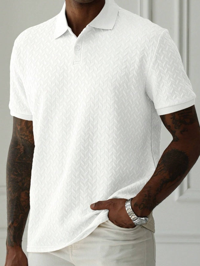 A men's solid-color Polo shirt with a lapel and front button, short-sleeved and simple, casual and daily slimming style