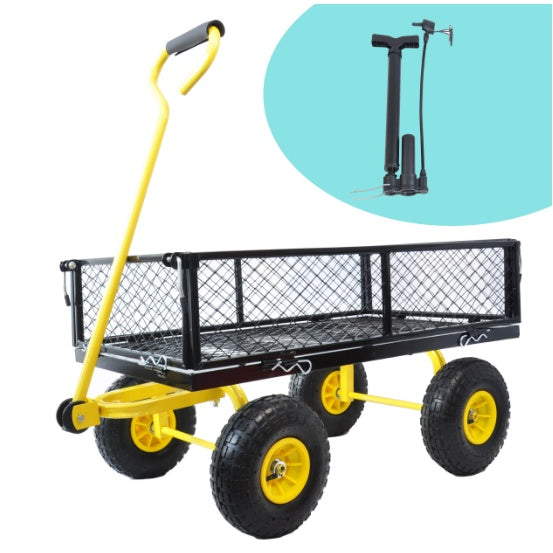 Carriage Garden Cart Steel Garden Cart With Swivel Handle And Detachable Sides, Practical Heavy Duty Garden Cart And Trolley