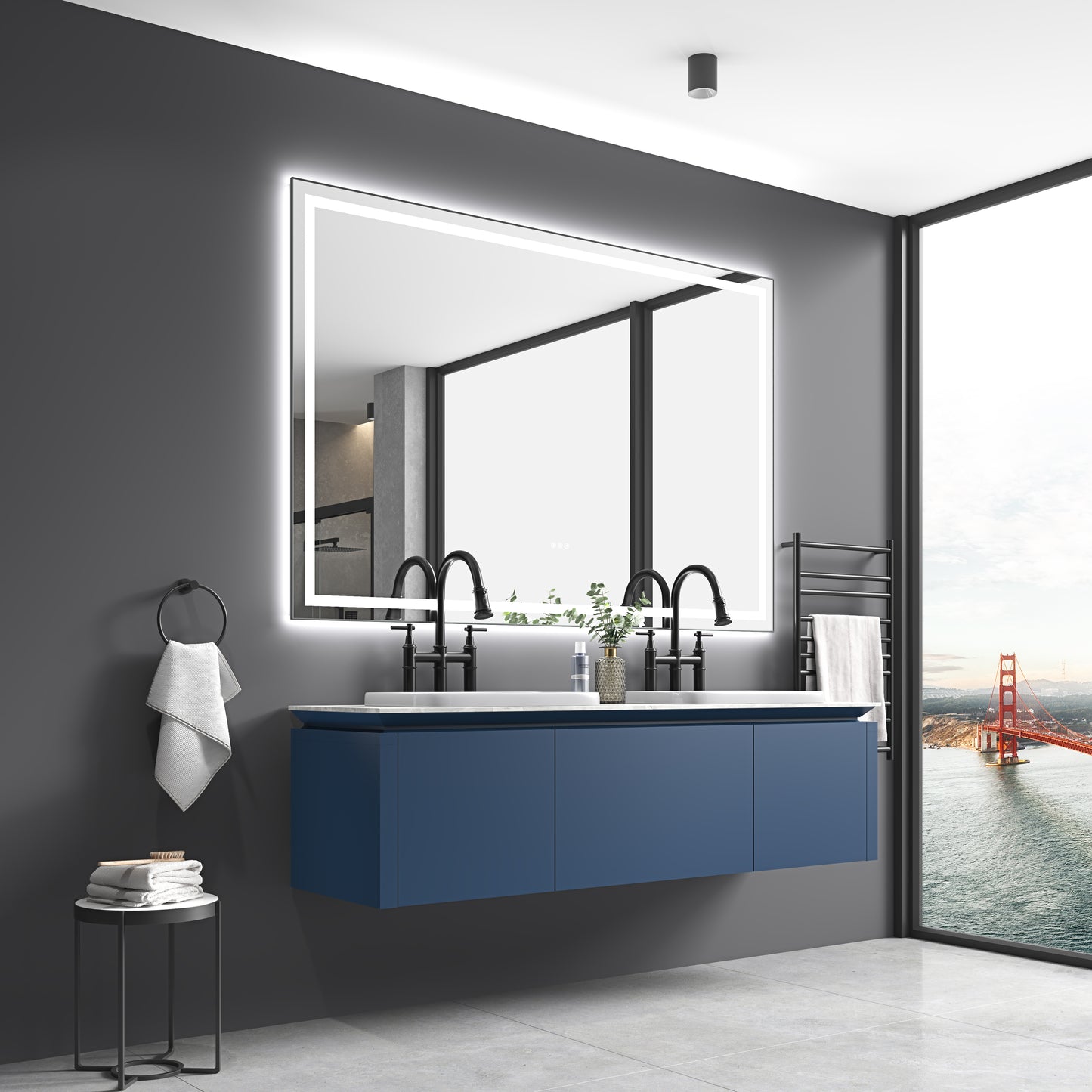 84 x 48 Inch LED Bathroom Mirror with Front and Backlight, Wall Mounted Vanity Mirror with Aluminum Frame, Anti-Fog, Memory, 3 Colors, Stepless Dimmable by Dropsure