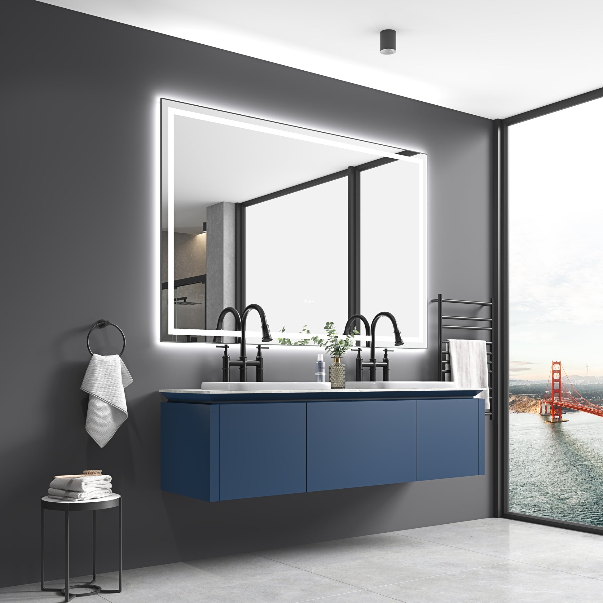 84 x 48 Inch LED Bathroom Mirror with Front and Backlight, Wall Mounted Vanity Mirror with Aluminum Frame, Anti-Fog, Memory, 3 Colors, Stepless Dimmable by Dropsure