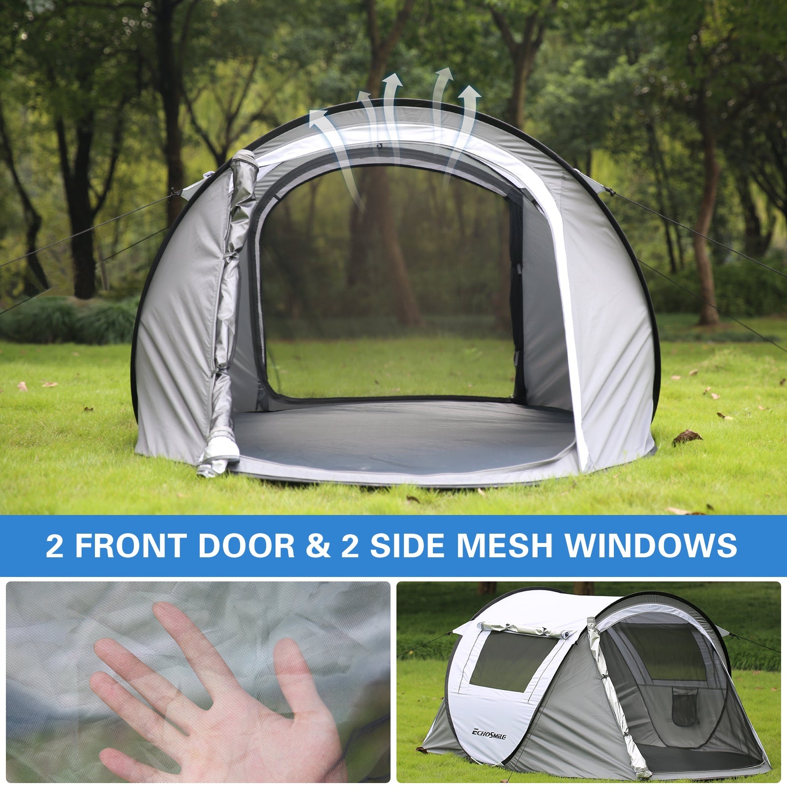 2 Person White + Gray Pop Up Camping Tent by Dropsure