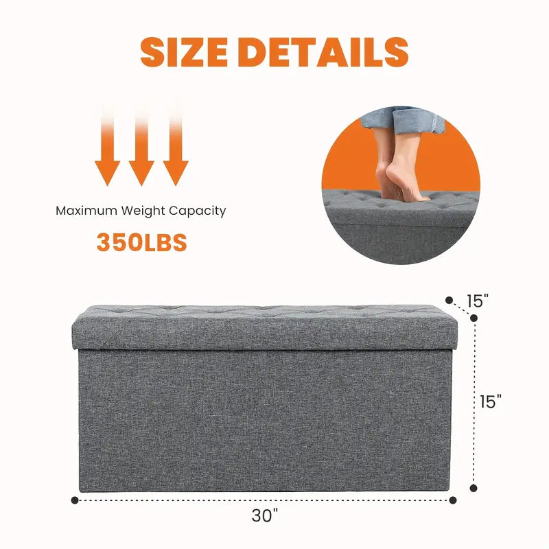 Padded Storage Ottoman Bench with Seating | Folding Ottoman Stool, Storage Chest, End Of Bed Bench for Bedroom, Living Room