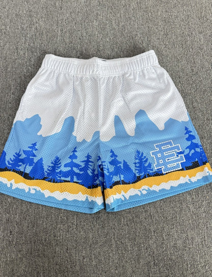 American-style knee-length pants EE sunrise oil painting style mesh capri pants quick-drying shorts for men