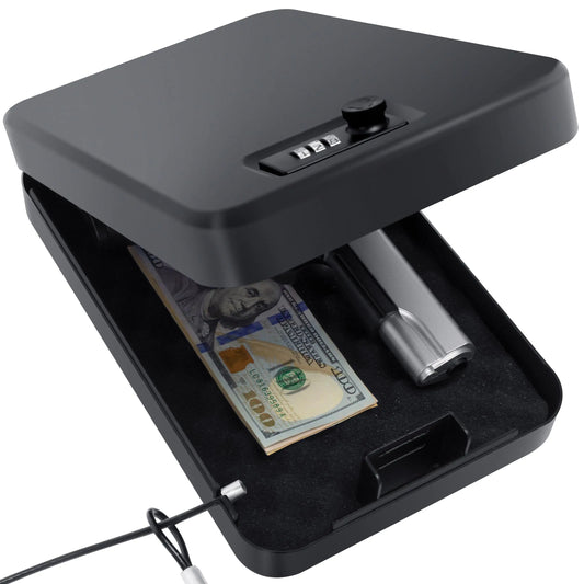 Portable Gun Safe for Pistols Small Handgun Lock Box with Combination Lock or Key Lock Portable Travel Pistol Safe for Travel Home Car (Large-com)