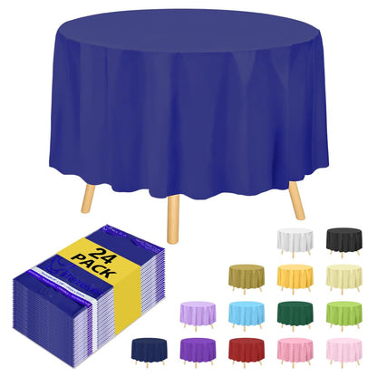 24 Pack Premium Round Royal Blue Plastic Tablecloth - 84 x 84 in. Disposable Round Plastic Table Cloth - Decorative Round Table Cover Smooth Table Cover
