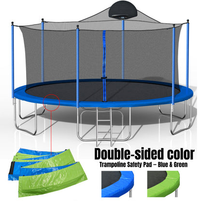 14FT Trampoline For Adults Kids With Basketball Hoop, Outdoor Trampolines W  Ladder And Safety Enclosure Net For Kids And Adults,Double-side Color Cover