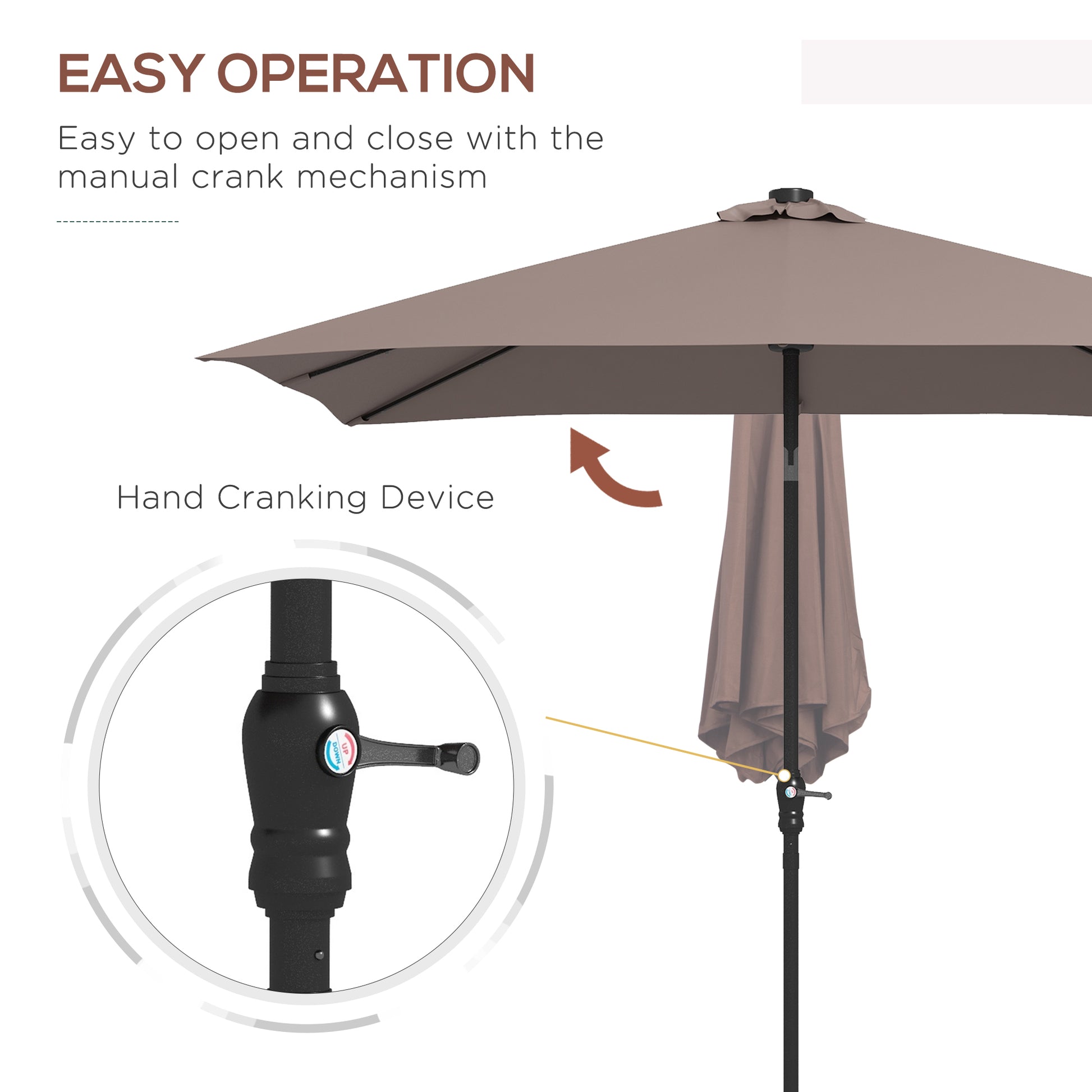 Outsunny 9ft x 7ftSolar Umbrella, LED Lighted Patio Umbrella for Table or Base with Tilt & Crank, Outdoor Umbrella for Garden, Deck, Backyard, Pool, Beach, Tan by Dropsure