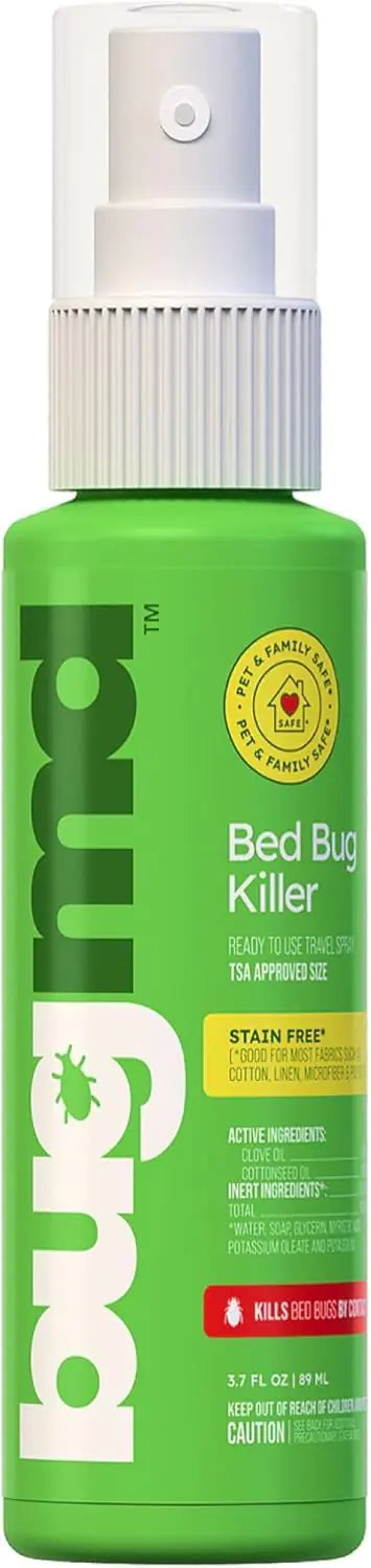 BugMD Bed Bug & Mite Spray - TSA Approved 3 oz - Child & Pet Safe Stain & Odor Free - Lice Tick Fly Mosquito Flea Dust Mite Treatment - Travel Essential for Hotels Suitcases Backpacks Shoes