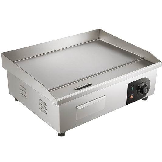 Commercial Electric Griddle, 21", 1600W Countertop Flat Top Grill, Stainless Steel Teppanyaki Grill with Iron Cooking Plate, 122-572℉ Adjustable Temp Control 2 Shovels & Brushes, 110V by Dropsure
