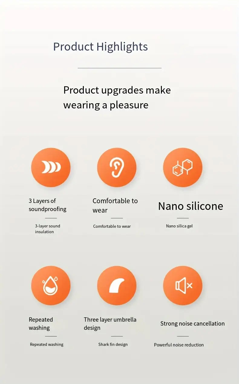 Silicone Noise-Canceling Earplugs for Sleeping - Reusable, Snore & Swimming Comfort, Quiet Night's Rest
