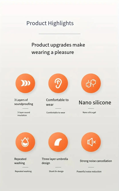 Silicone Noise-Canceling Earplugs for Sleeping - Reusable, Snore & Swimming Comfort, Quiet Night's Rest