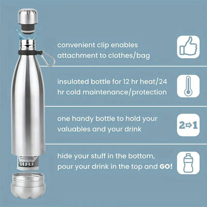 1pc Stainless Steel Insulated Water Bottle with Hidden Compartment - Leak-Proof, Keeps Drinks Hot/Cold, Portable for Travel, Commuting, Outdoor Activities, Commuting Hydration, Sleek Design, Secure Lid Design