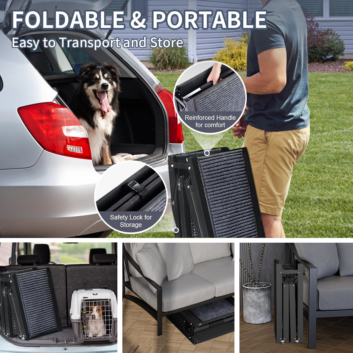 Dog Ramp for Car, 63" Long & 17" Wide Folding Portable Pet Stair Ramp with Non-Slip Rug Surface, Extra Wide Dog Steps for Medium & Large Dogs Up to 250LBS Enter a Car, SUV & Truck by Dropsure