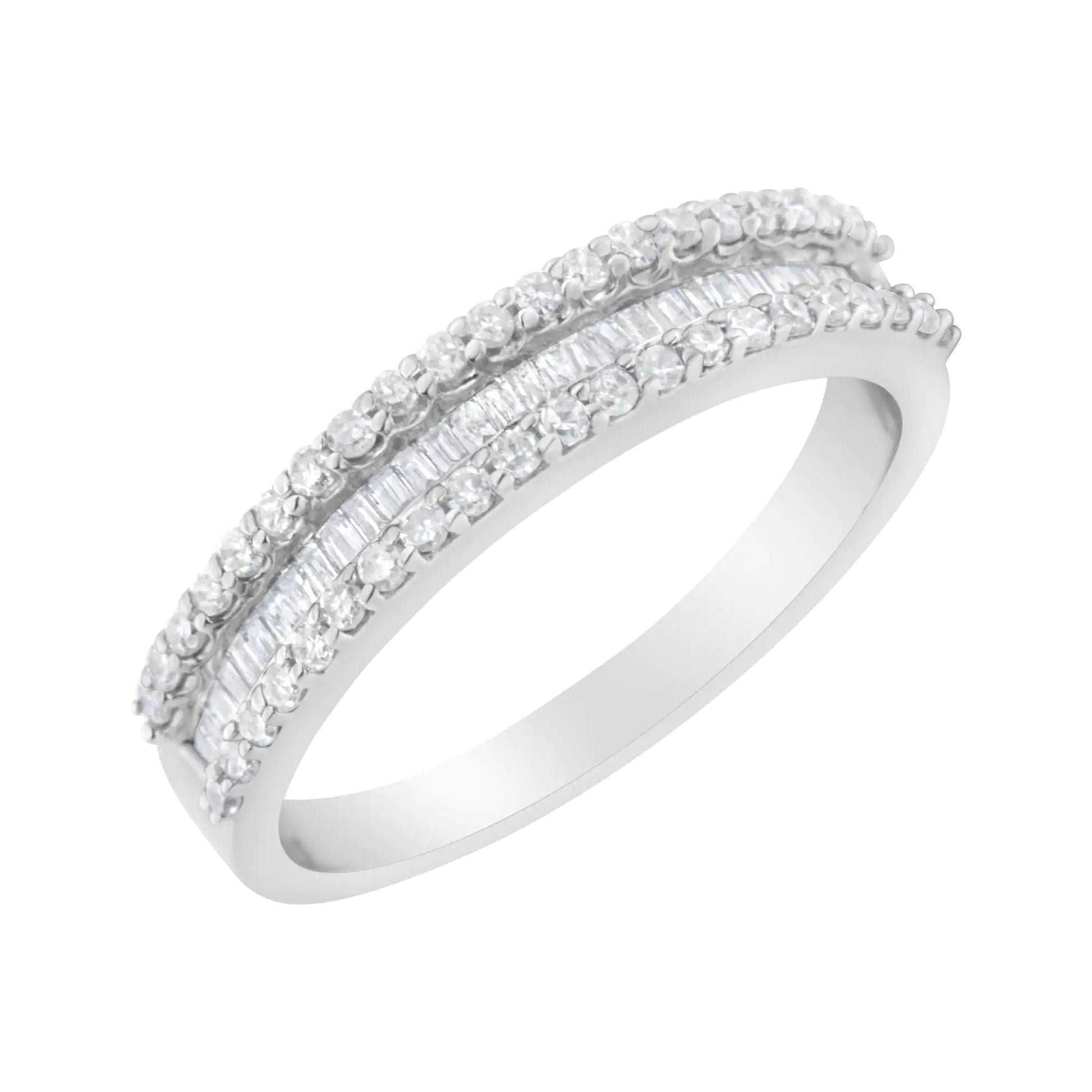 14KT White Gold 1/2 Cttw Diamond Modern Band Ring (H-I Color, SI2-I1 Clarity) - Anti Spier 