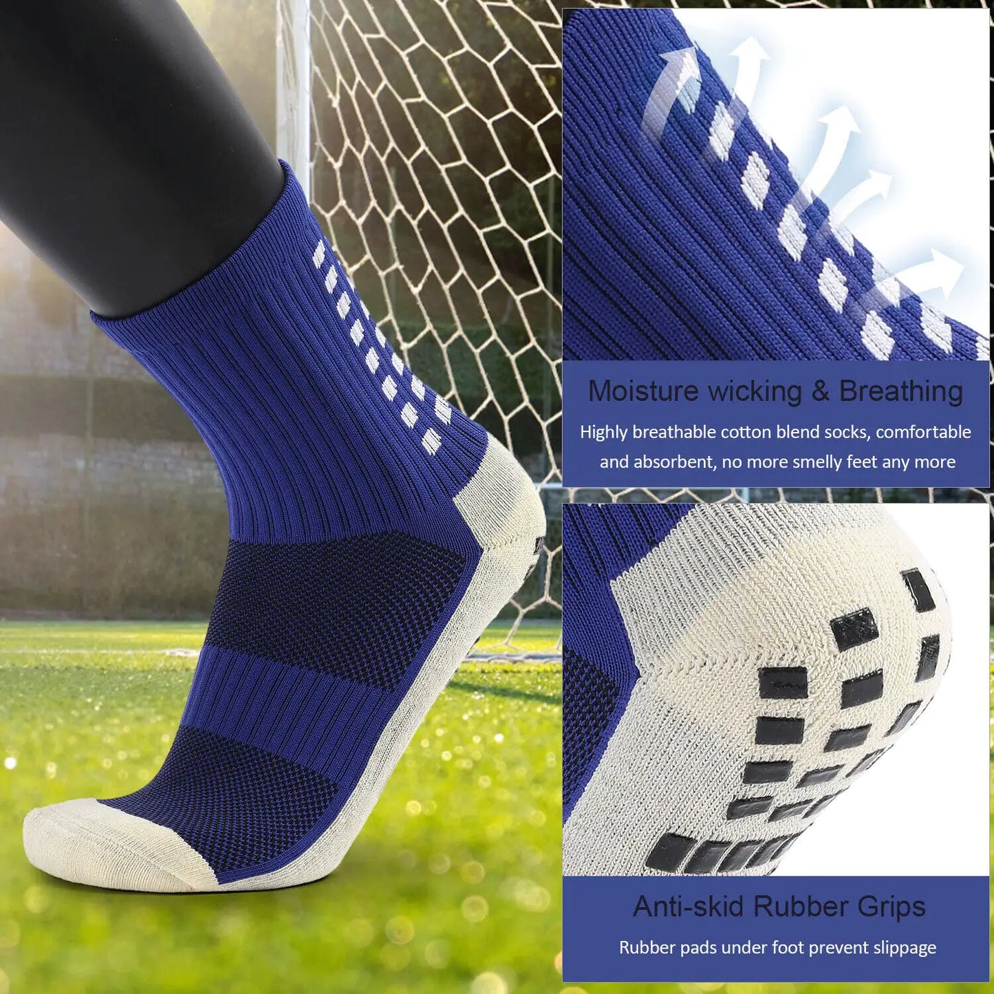 3 Pair Sport Socks Anti Slip W/ Grip Soccer Men Football Basketball Sock Premium