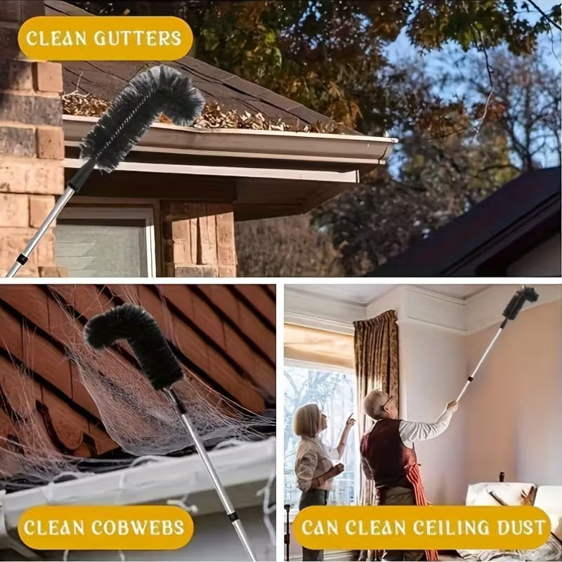 Extendable Gutter Cleaning Brush (89.8") - 7-Section Aluminum Pole, Curved Bristle Head for Roof & Yard Cleaning, Easy Reach Down to Zigzag Cleaning, No Electricity Needed, Garden Tool | Curved Brush | Durable Aluminum, Gutter Cleaning