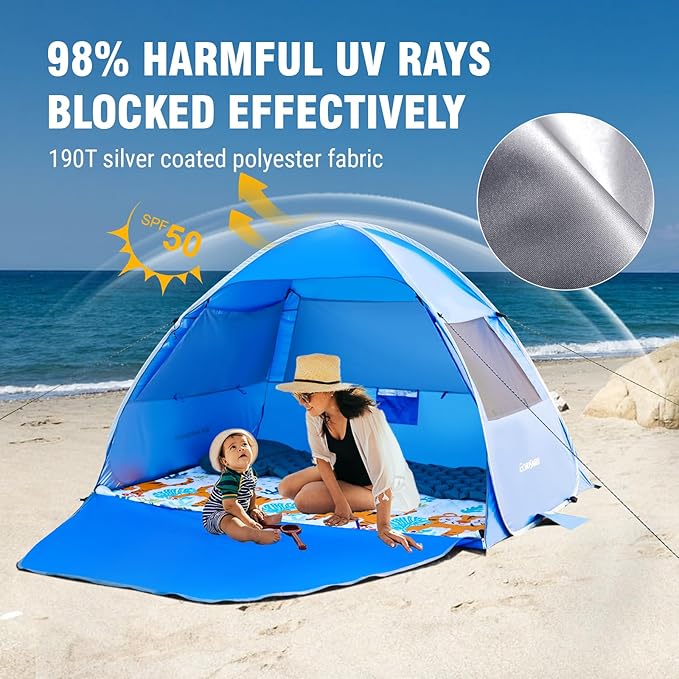 Beach Tent Sun Shelter for 3/4 Person, Portable Beach Umbrella Cabana by Dropsure