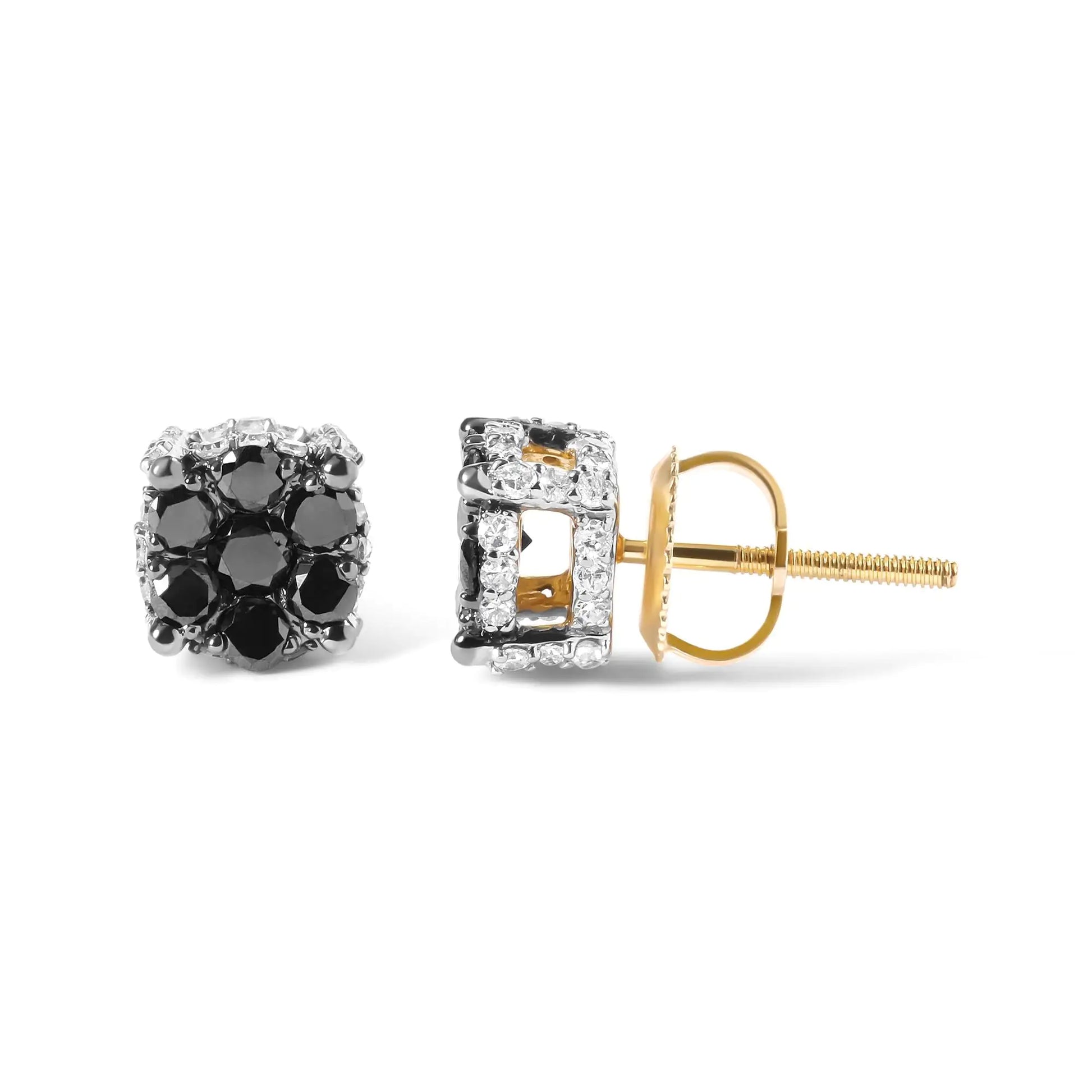 Men's 10K Yellow Gold 1.00 Cttw White and Black Treated Diamond Earring (Black / I-J Color, I2-I3 Clarity) - Anti Spier 