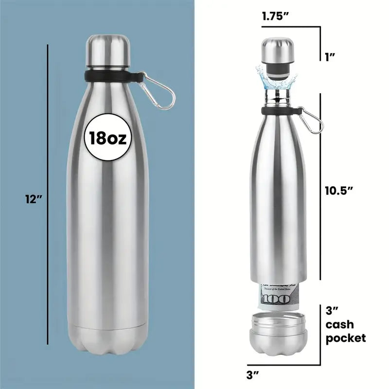 1pc Stainless Steel Insulated Water Bottle with Hidden Compartment - Leak-Proof, Keeps Drinks Hot/Cold, Portable for Travel, Commuting, Outdoor Activities, Commuting Hydration, Sleek Design, Secure Lid Design