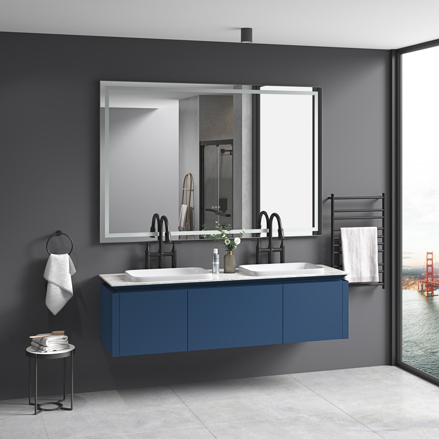 84 x 48 Inch LED Bathroom Mirror with Front and Backlight, Wall Mounted Vanity Mirror with Aluminum Frame, Anti-Fog, Memory, 3 Colors, Stepless Dimmable by Dropsure