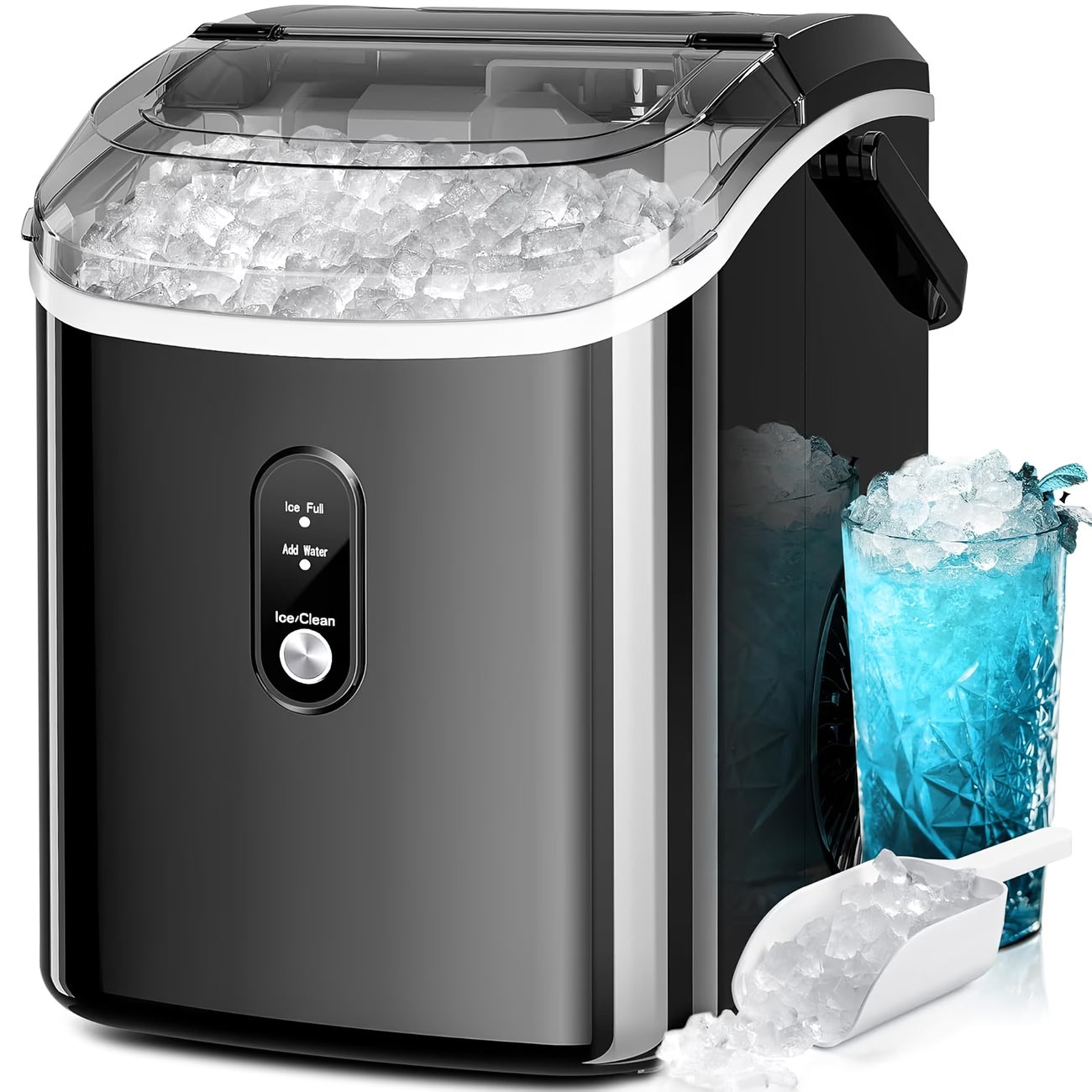Nugget Countertop Ice Maker, Soft Chew Pellet Ice or Bullet Ice, 44 lbs/24 hrs or 26 lbs/24 hrs, One Touch Operation, Self-Cleaning, For Home, Kitchen, Office, Stainless Steel, Space saving Design, Easy To Clean, High quality Build, Chewable Ice