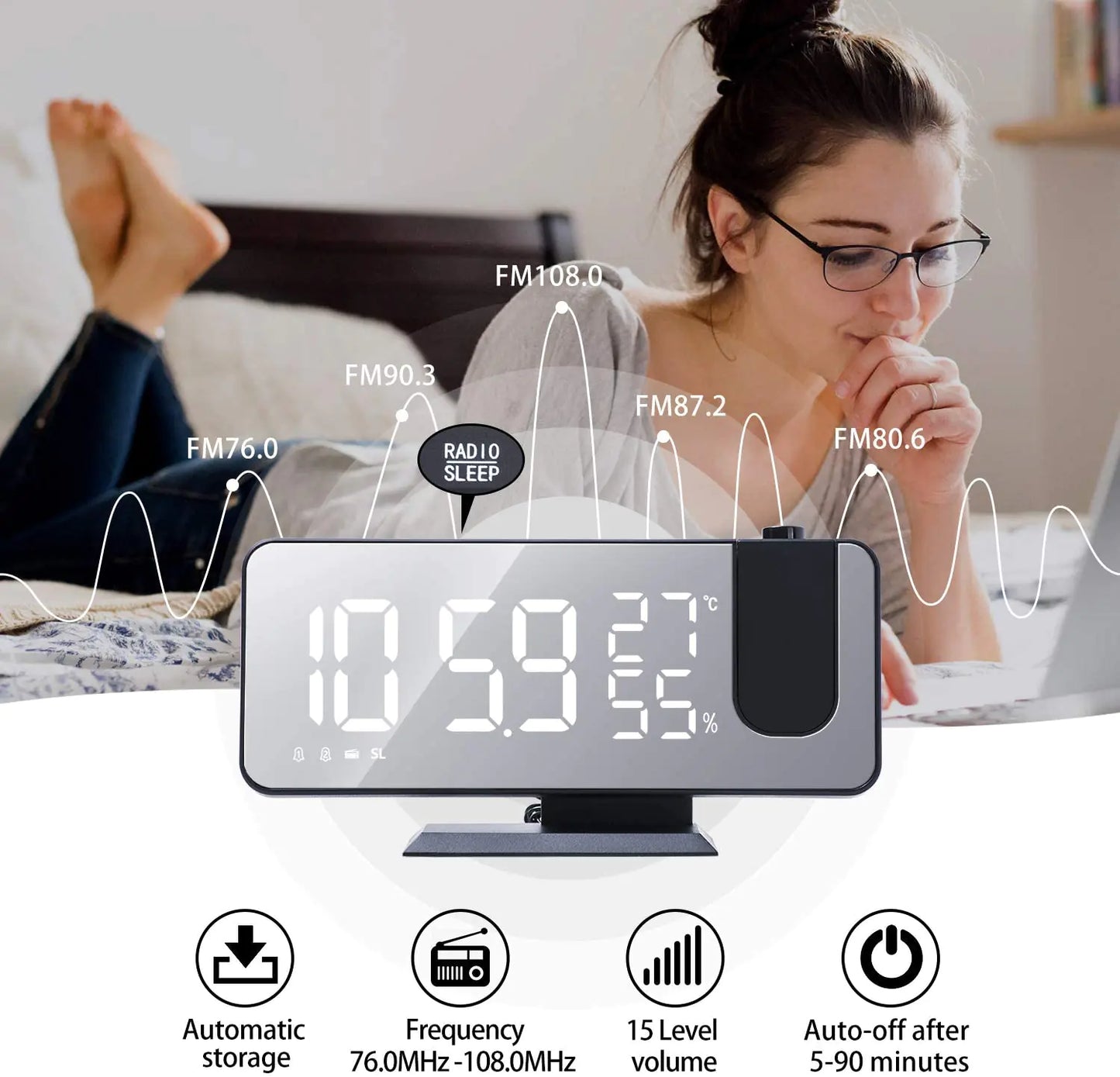 LED Projection Digital Alarm Clock Phone Charger