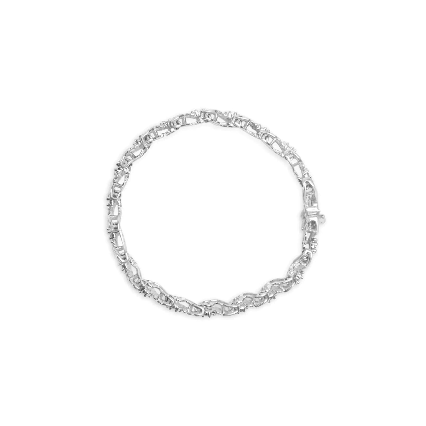 14K White Gold 2.00 Cttw Diamond Cluster and Spiral Link Bracelet (I-J Color, I1-I2 Clarity) - 7" - Anti Spier 