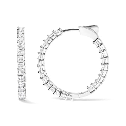 14K White Gold Natural Princess Cut Diamond Inside Out Hoop Earrings (G-H Color, SI2-I1 Clarity) - Anti Spier 