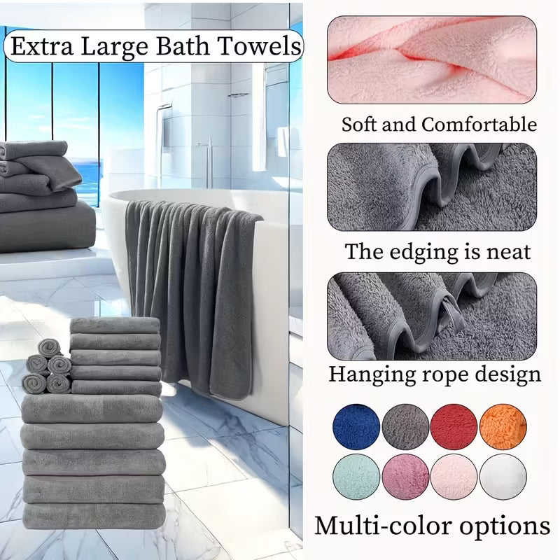 15pcs Bulk Bath & Hand Towel Set - Large 300GSM Microfiber Towels (5 Bath, 5 Hand, 5 Washcloths) - Heavy-Duty, Quick-Dry & Highly Absorbent for, Spa, Hotel - Multi-Color Options