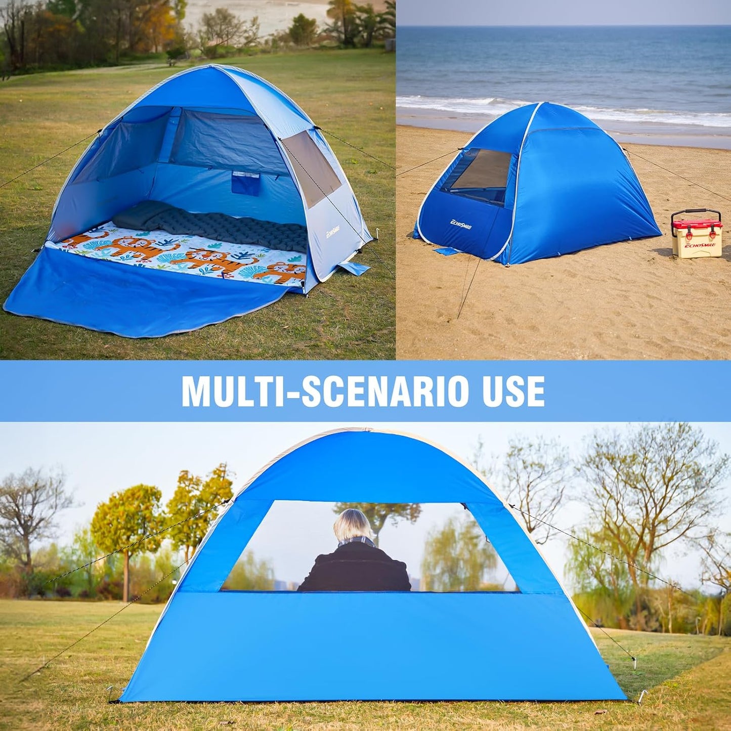 Beach Tent Sun Shelter for 3/4 Person, Portable Beach Umbrella Cabana by Dropsure