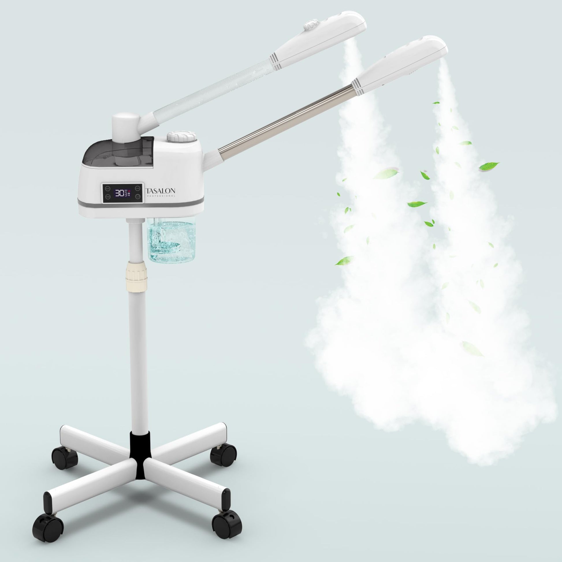 TASALON 2 in 1 Professional Facial Steamer on Wheels -with Ozone and Hot & Cold Mist Ionic Facial Steamer Kit for Facial Deep Cleaning and Moisturize SPA & Home Ozone Face Humidifier (White) by Anti Spier