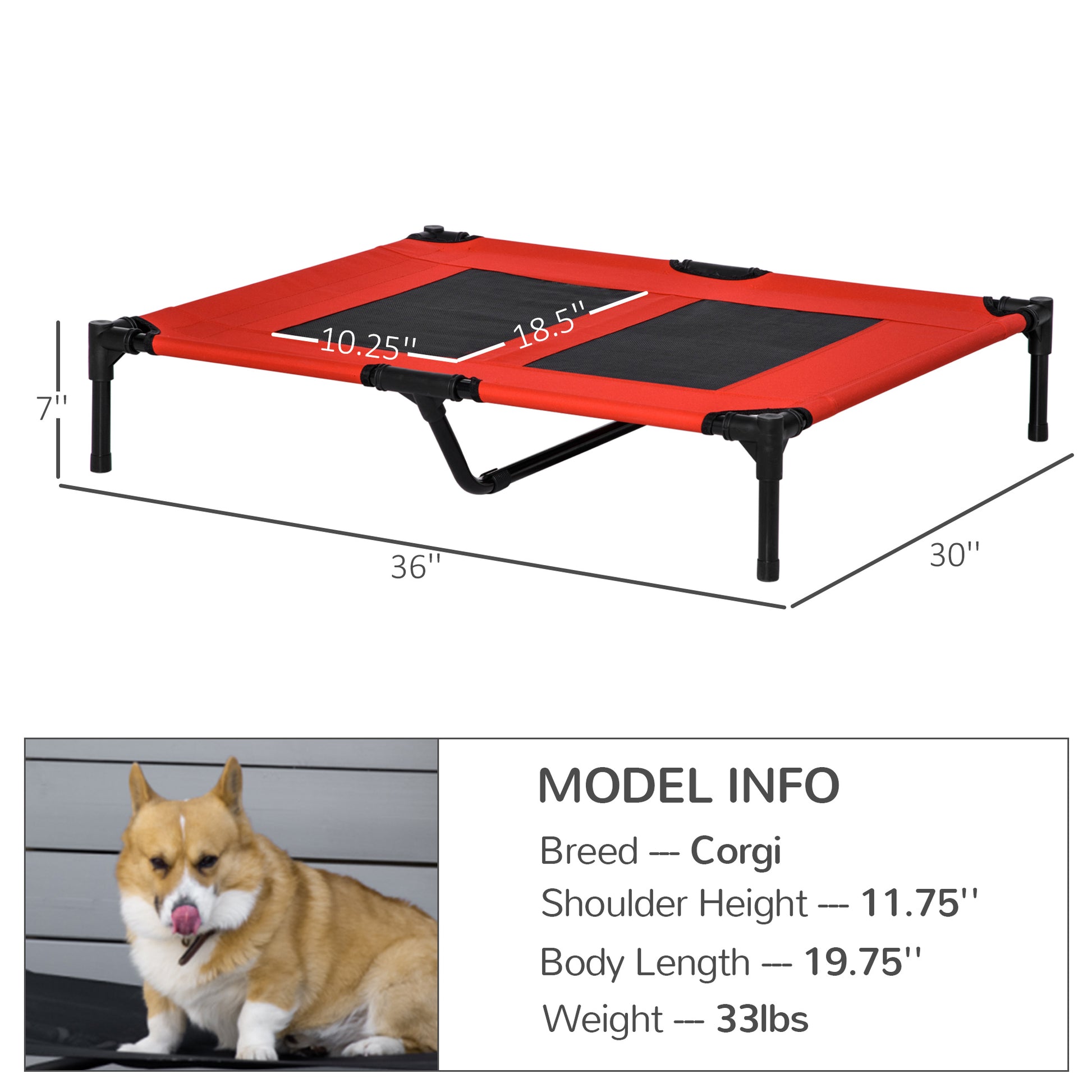 PawHut 36" x 30" Elevated Cooling Summer Dog Cot Pet Bed With Mesh Ventilation - Red by Dropsure