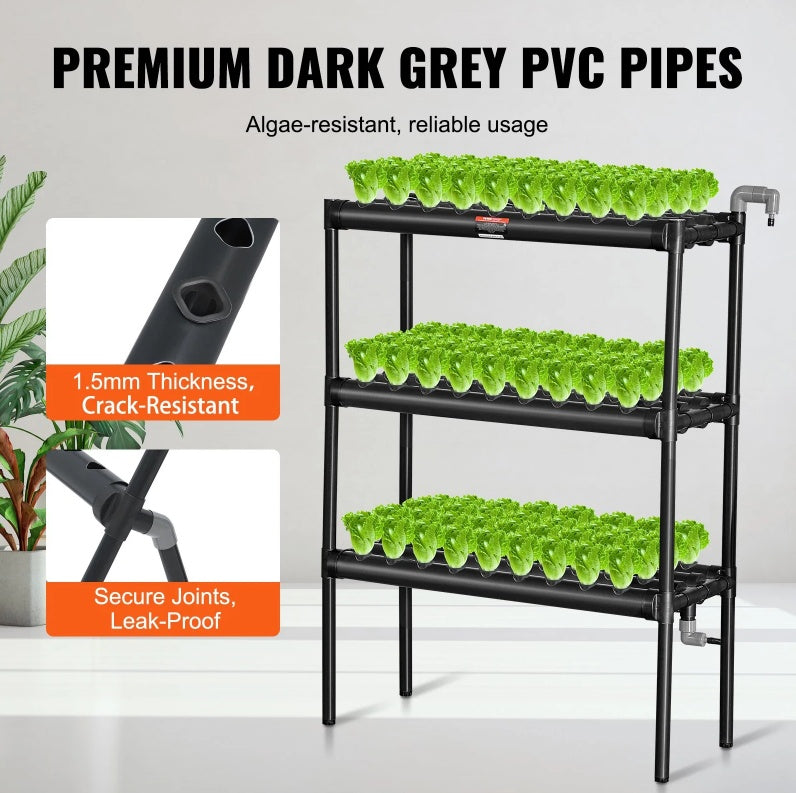 Hydroponics Growing System 108 Sites 3-Layer Hydroponic Grow Kit PVC Pipes