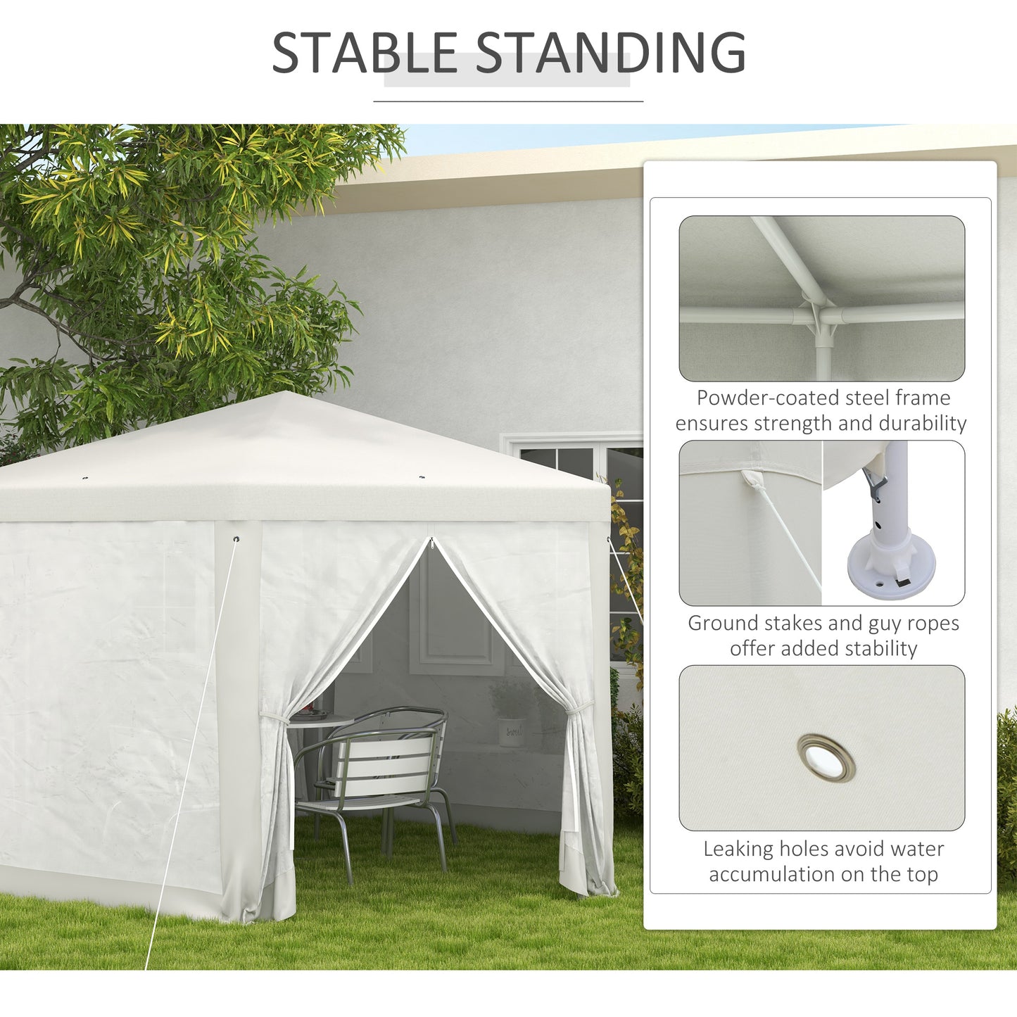 Outsunny 13ft x 11ft Outdoor Party Tent, Hexagon Sun Shade Shelter Canopy with Protective Mesh Screen Sidewalls, Ropes & Stakes, Cream White by Dropsure