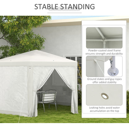 Outsunny 13ft x 11ft Outdoor Party Tent, Hexagon Sun Shade Shelter Canopy with Protective Mesh Screen Sidewalls, Ropes & Stakes, Cream White by Dropsure