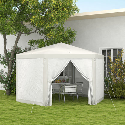Outsunny 13ft x 11ft Outdoor Party Tent, Hexagon Sun Shade Shelter Canopy with Protective Mesh Screen Sidewalls, Ropes & Stakes, Cream White by Dropsure