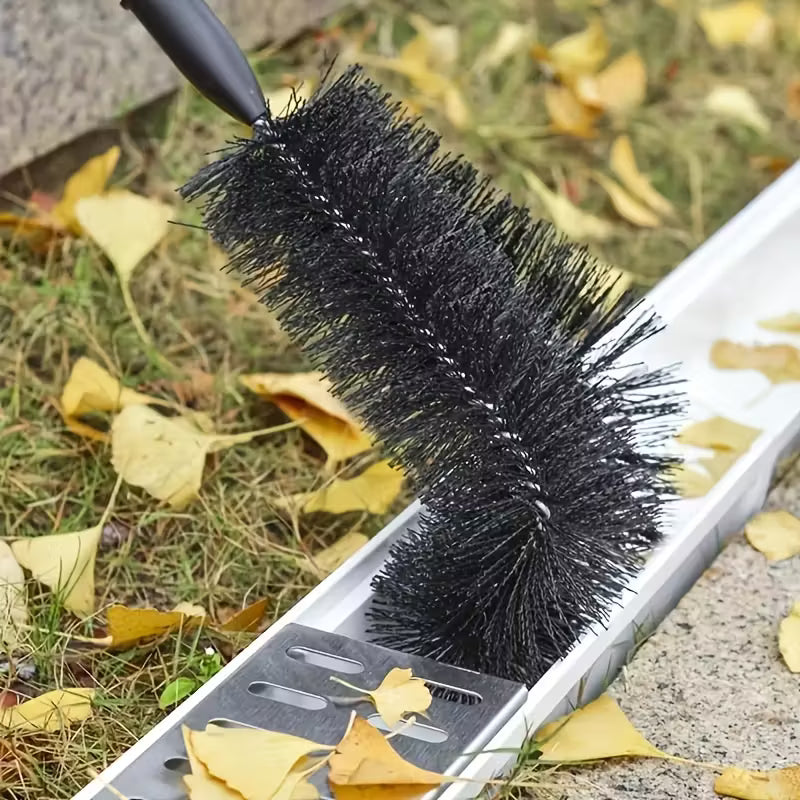 Extendable Gutter Cleaning Brush (89.8") - 7-Section Aluminum Pole, Curved Bristle Head for Roof & Yard Cleaning, Easy Reach Down to Zigzag Cleaning, No Electricity Needed, Garden Tool | Curved Brush | Durable Aluminum, Gutter Cleaning