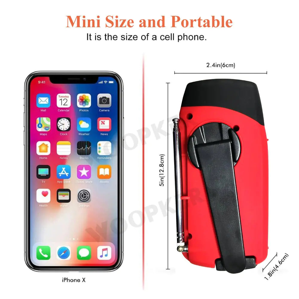 Mini Emergency Radio with Flashlight, Compact Size Comparison with Phone