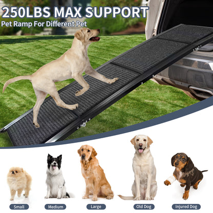 Dog Ramp for Car, 63" Long & 17" Wide Folding Portable Pet Stair Ramp with Non-Slip Rug Surface, Extra Wide Dog Steps for Medium & Large Dogs Up to 250LBS Enter a Car, SUV & Truck by Dropsure