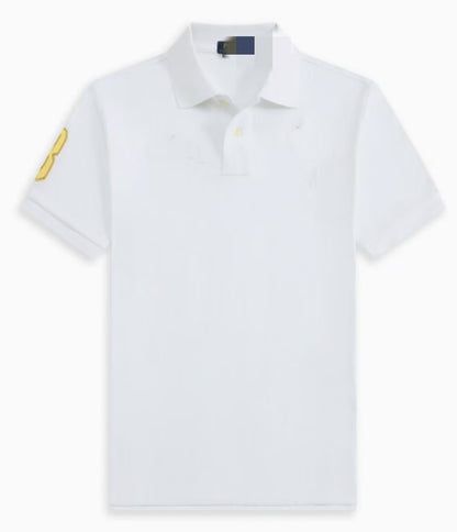Summer men's loose lapel embroidery cotton short sleeve business plus size T-shirt white