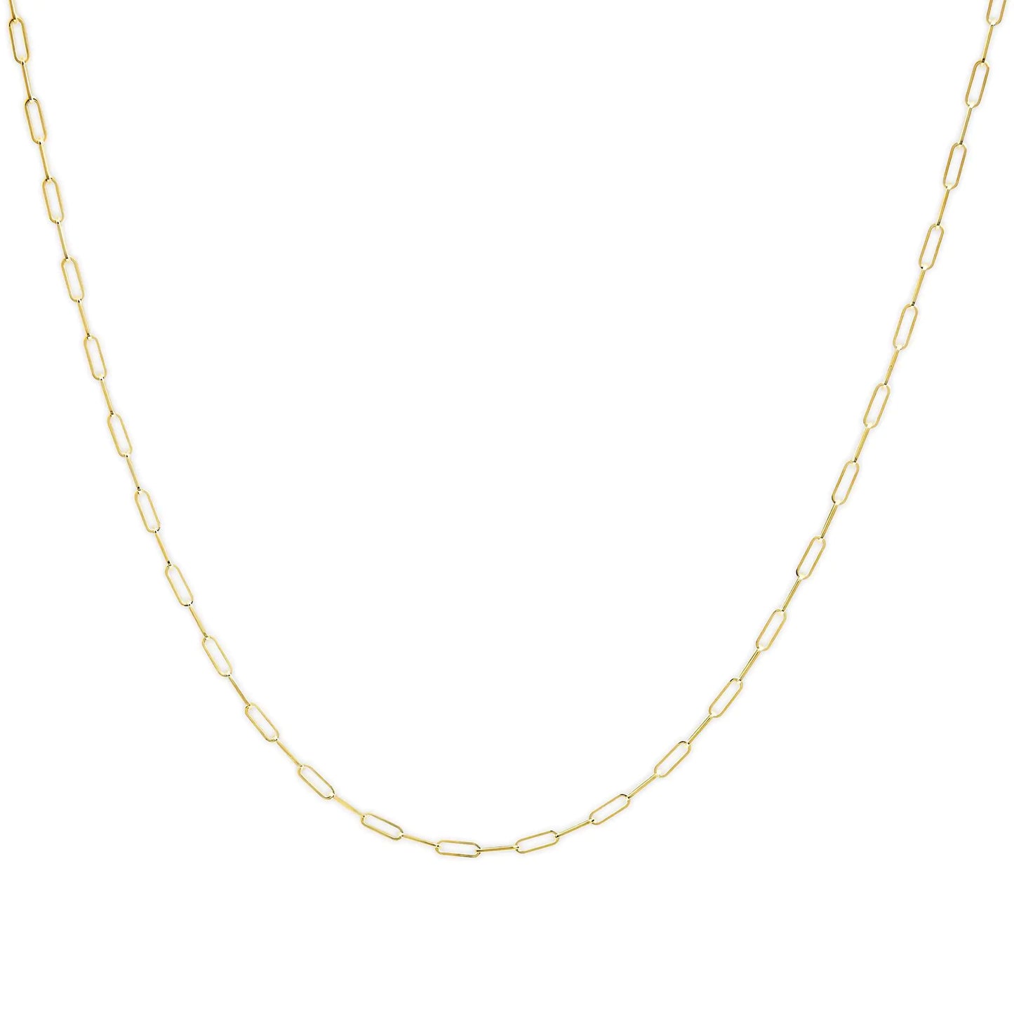 Unisex Solid 14K Gold 2.5mm Paperclip Chain Necklace - Anti Spier 