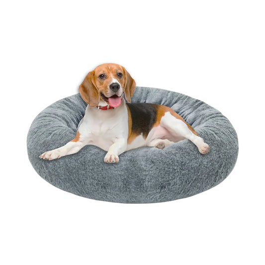 Dog Bed for Large Dogs 30 inch Calming Dogs & Cat Bed Washable Round Cozy Soft Pet Bed for Puppy and Kitten with Slip-Resistant Bottom Fluffy Plush Faux Fur Donut Cuddler Dog Bed