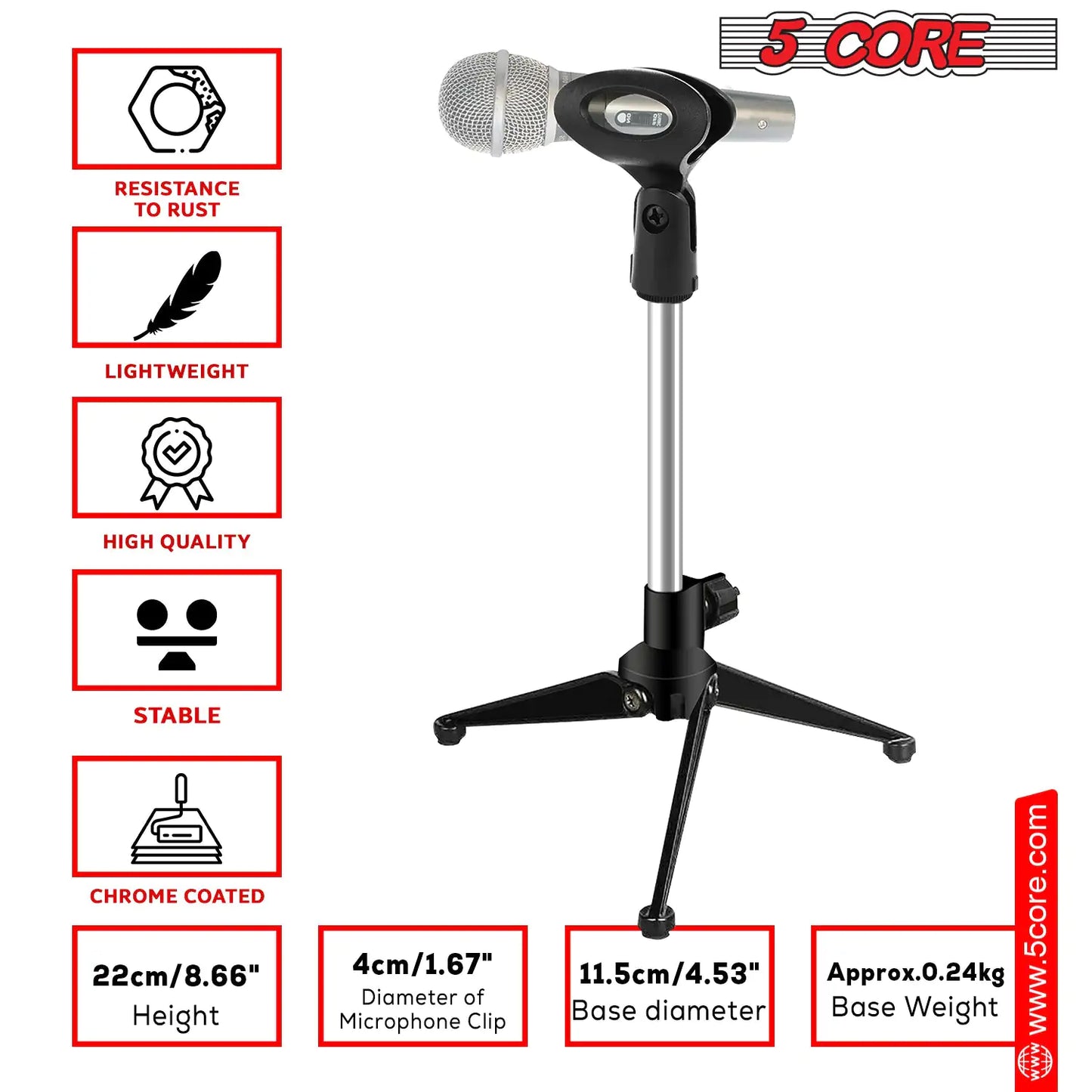 5Core Desktop Mic Stand Tripod Universal Desk Microphone Holder Table Top Stands