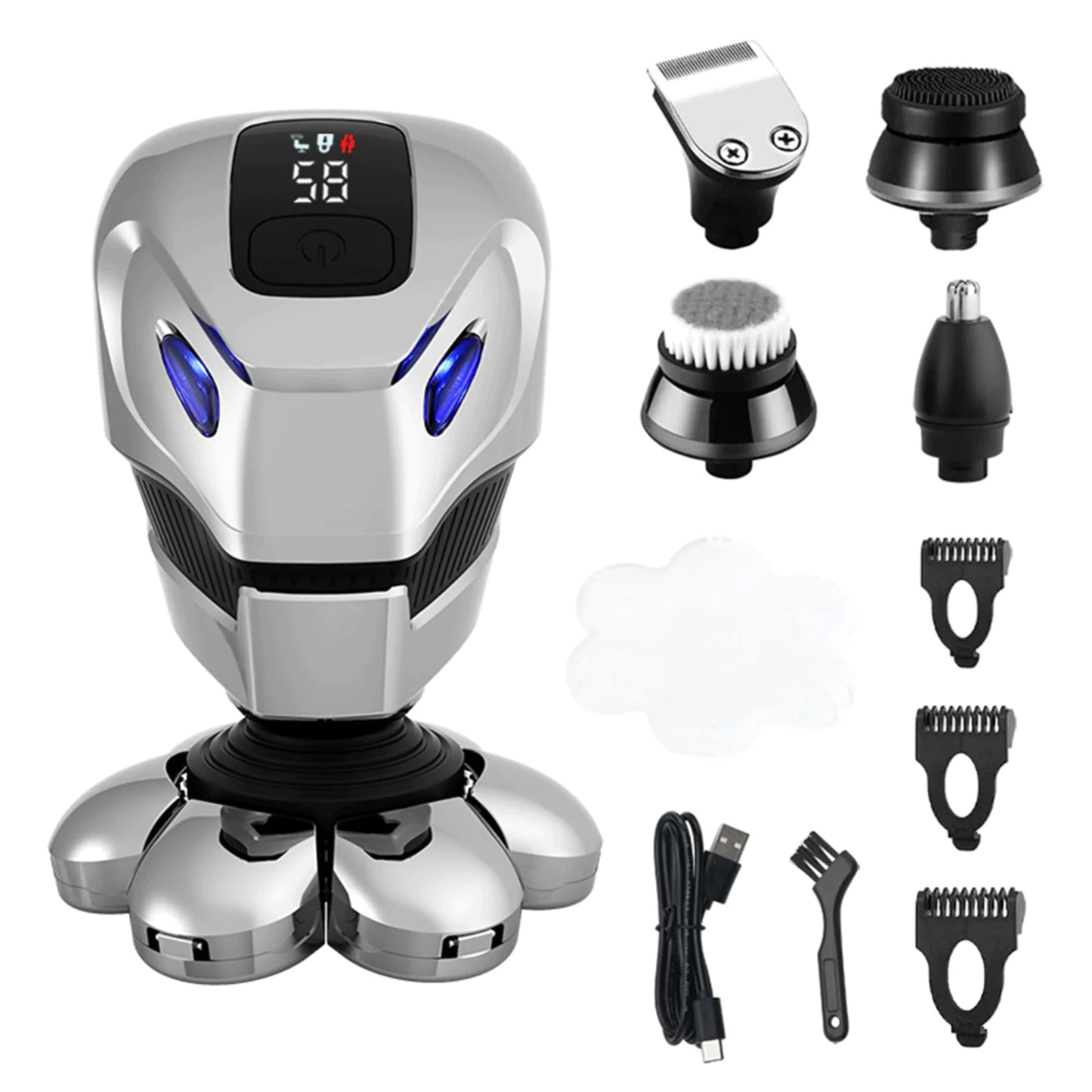 7D Cordless Shaver Hair Trimmer Men’s 5-In-1 Electric Head Shaver Razor Men Wet - Anti Spier 