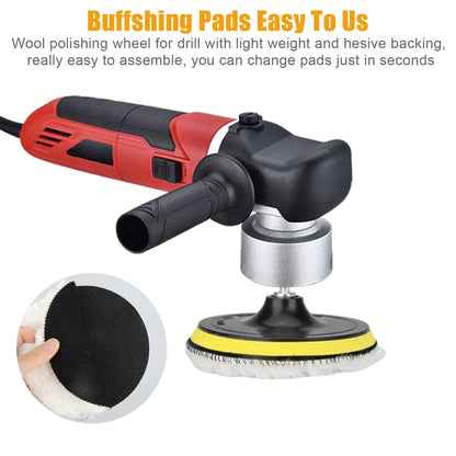 5PCS 6" Buffing Polishing Pad Wool Wheel Mop Kit For Car Polisher Drill Adapter