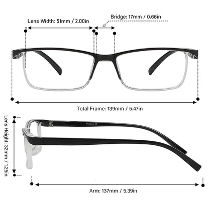 4 Pack Reading Glasses Readers Men Women Square Frame Spring Hinge Unisex Pairs - Anti Spier 